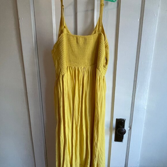 Yellow linen midi sundress with adjustable straps XL - Picture 3 of 8